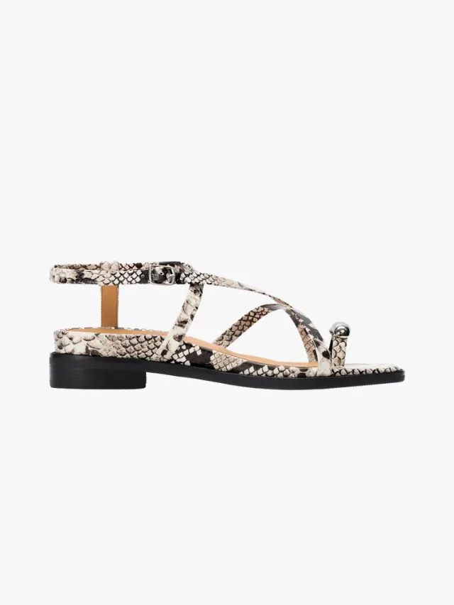 Bared Syma sandals in snake print leather