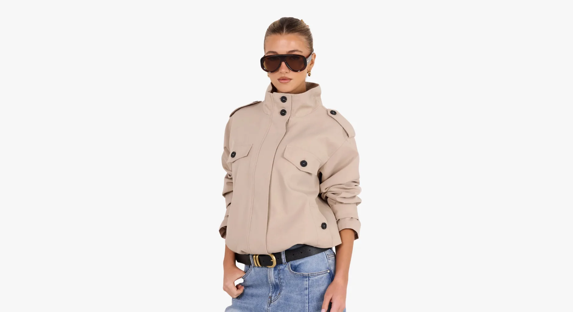 funnel neck cropped trench coat