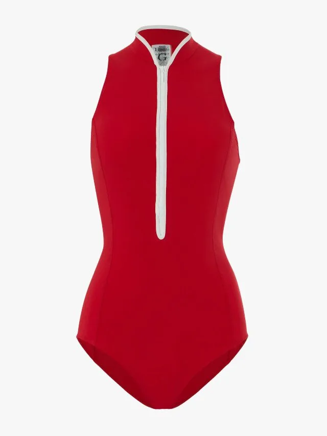 hunza g Katya UPF 50+ Swimsuit in red with zip
