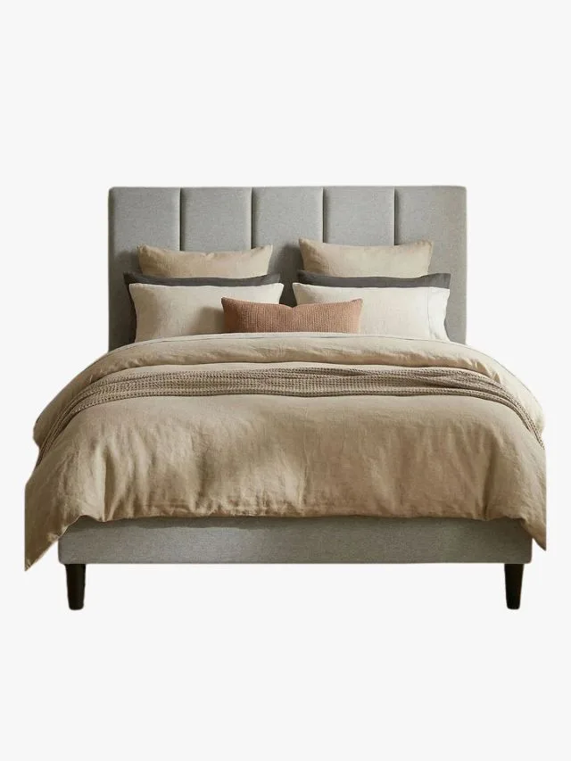 Myer Milano Ferraro bed frame in grey upholstered fabric