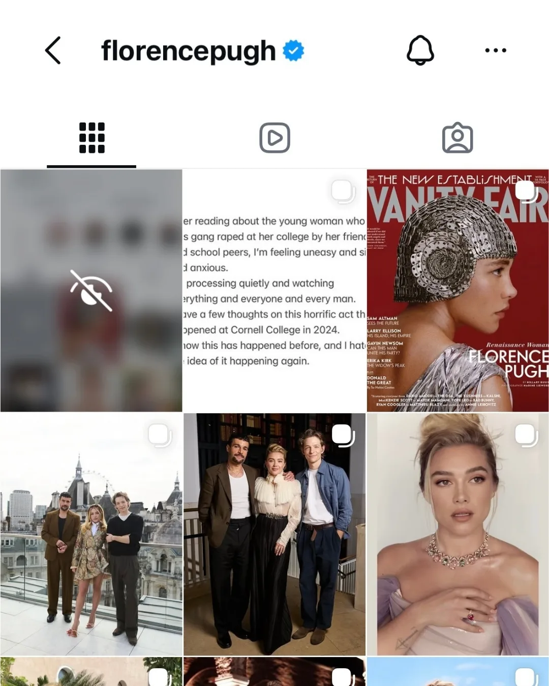 Florence Pugh Cornell 7 Instagram censorship