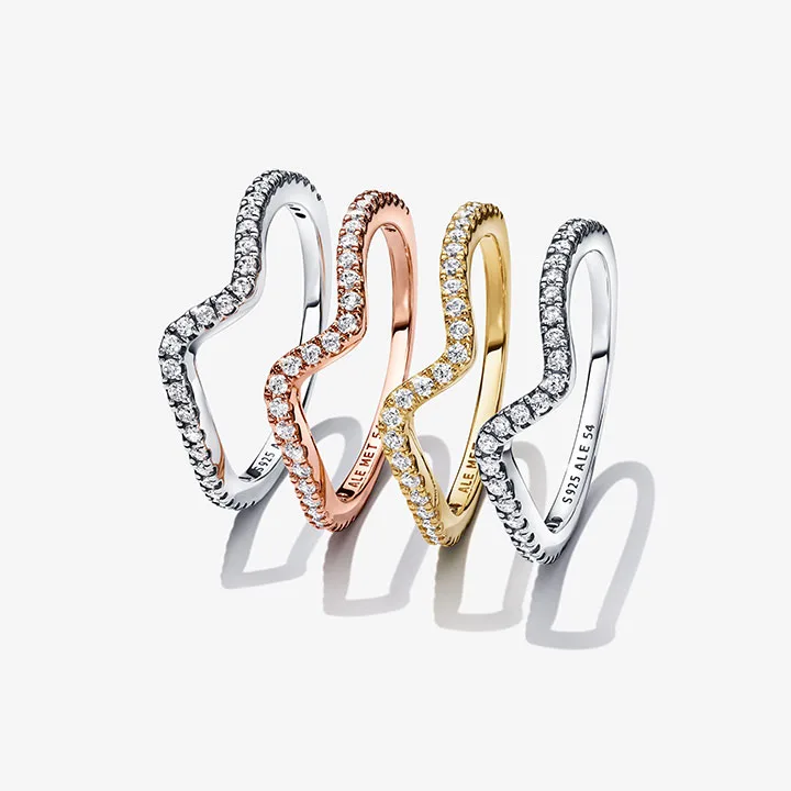 Pandora Timeless Sparkling Wave Rings