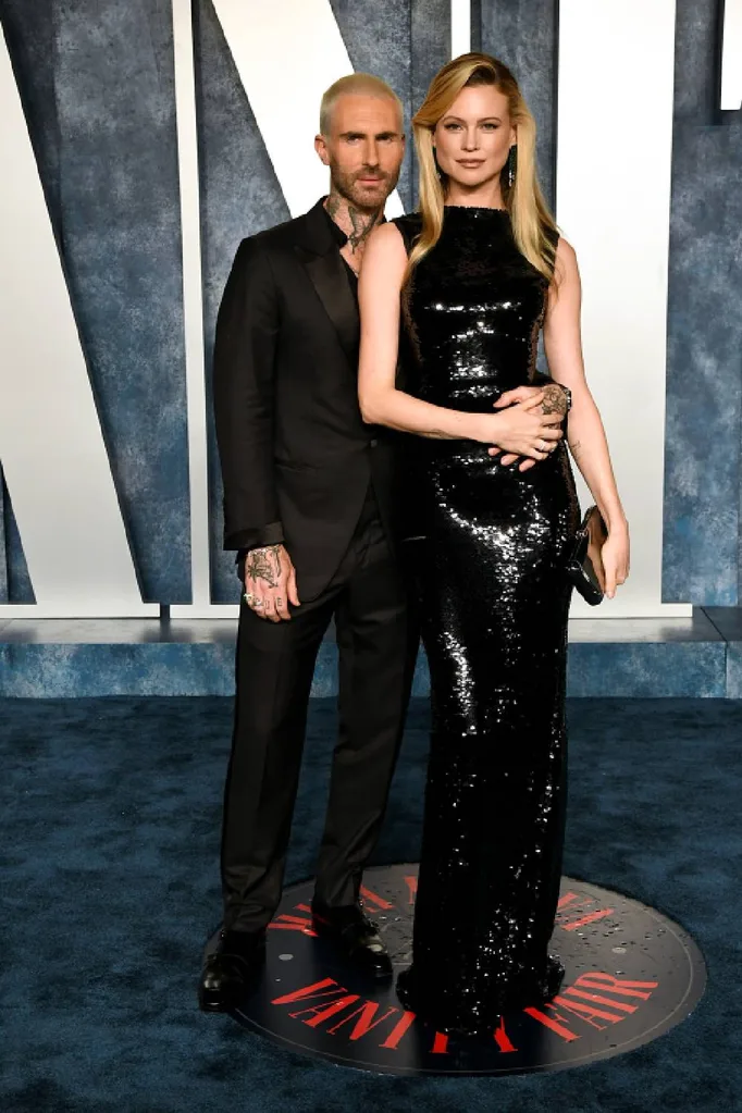 Adam Levine and Behati Prinsloo attend the Vanity Fair Oscars Party.