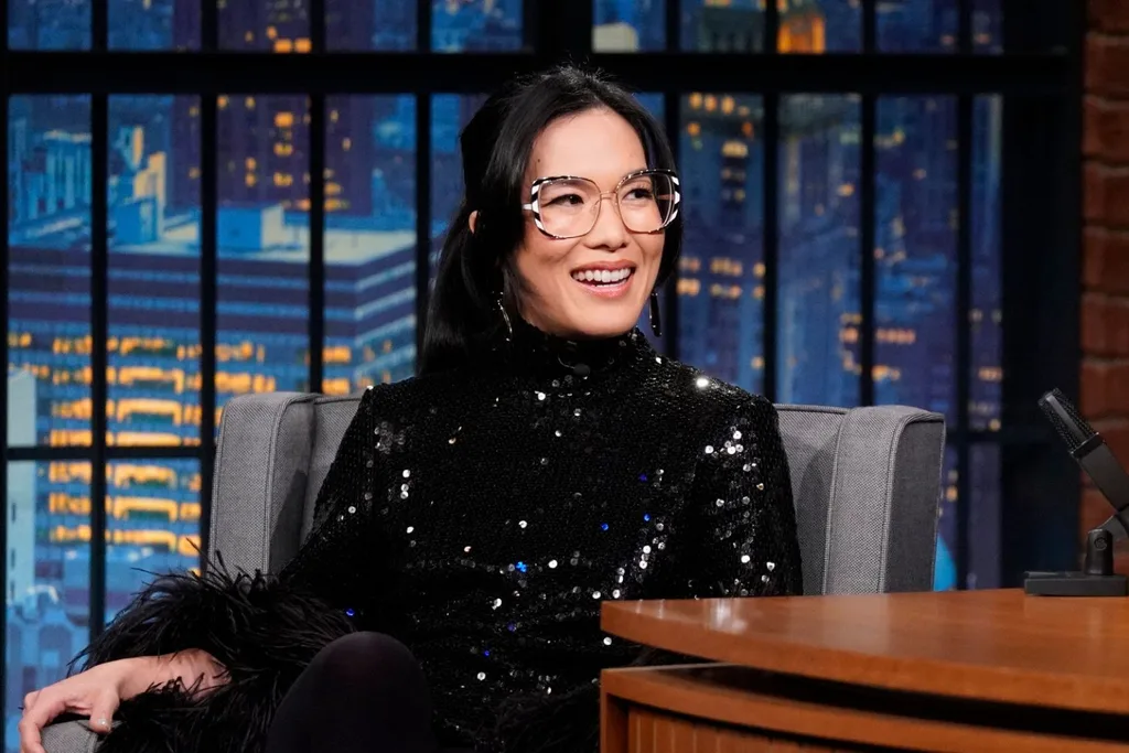 ali-wong-in-black-sequined-dress-on-talk-show-couch