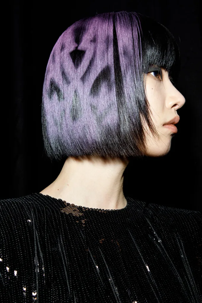 purple and black bob asian hair model