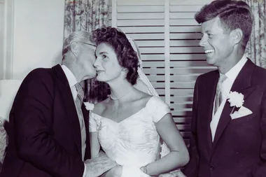 Jackie and JFK wedding day with Jack Kennedy Sr