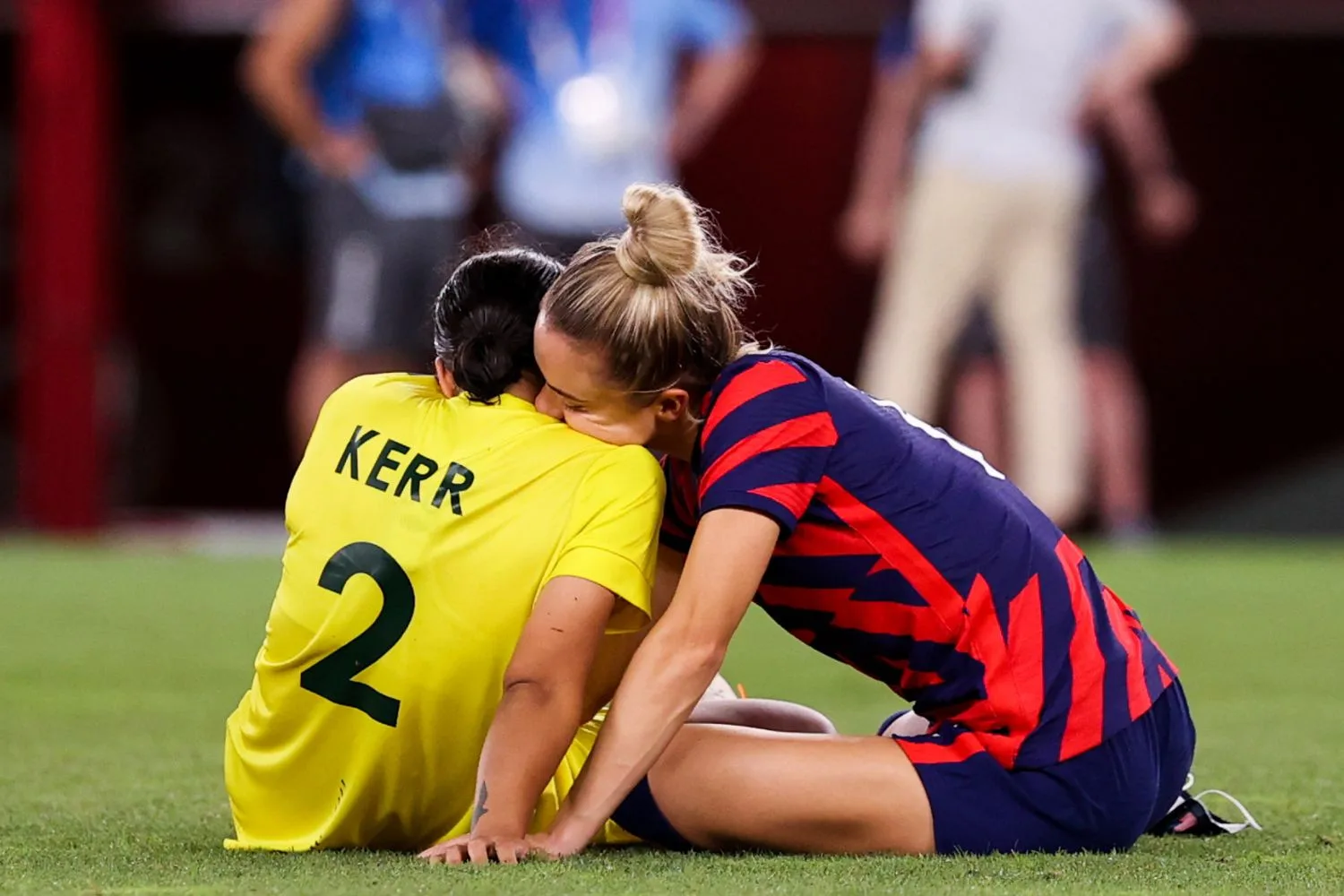 Sam Kerr and Kristie Mewis after a friendly match in November 2022.