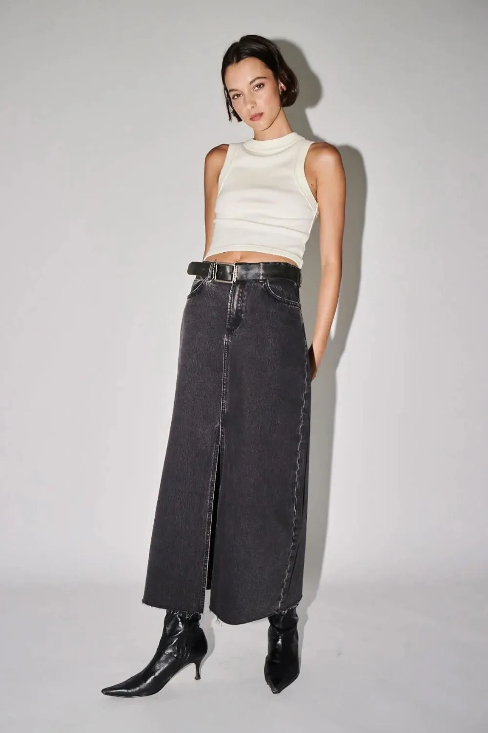 The Darcy Maxi Skirt from Neuw is a great example of a denim maxi pencil skirt.