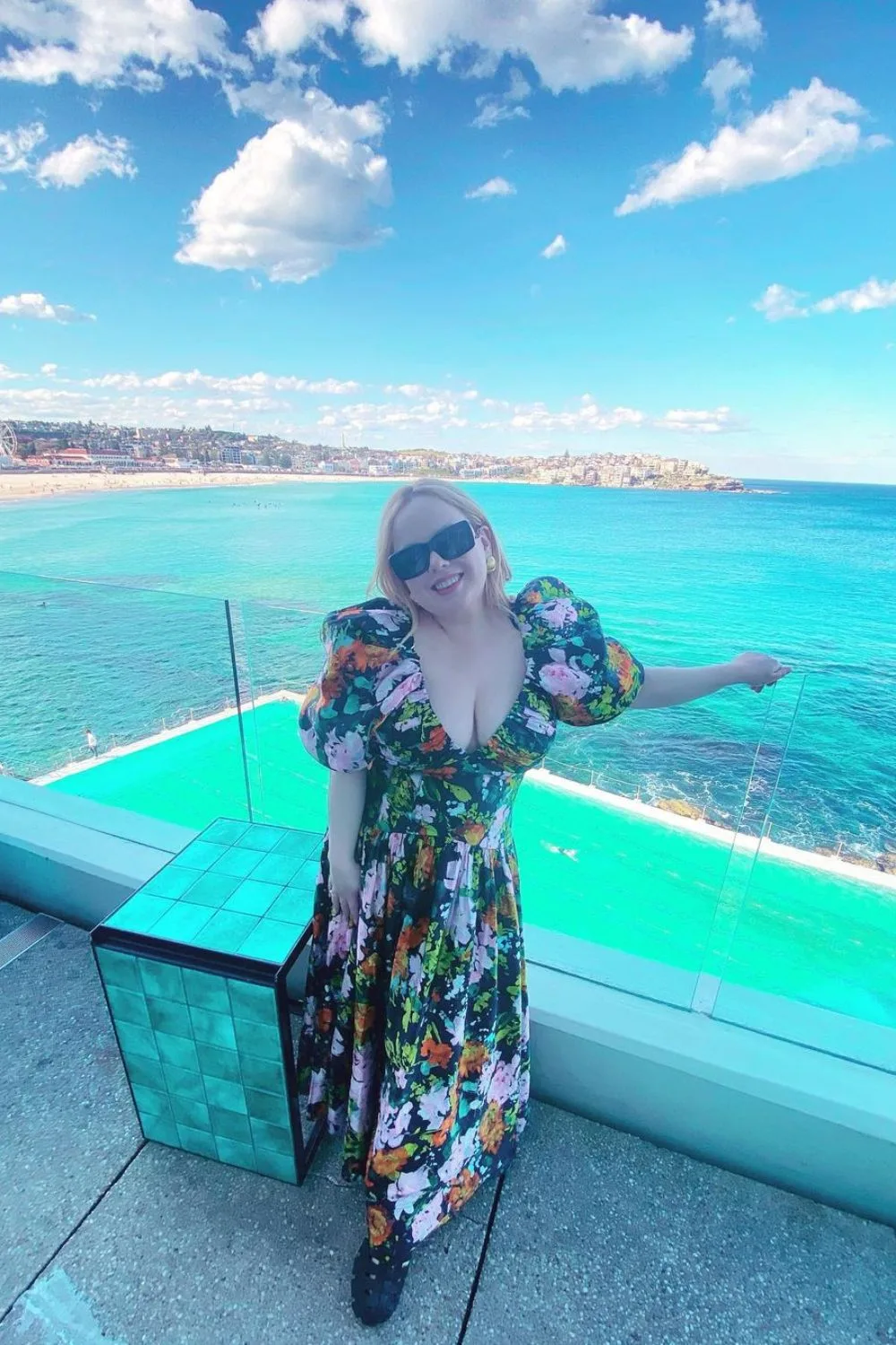 Coughlan at the Bondi Icebergs, wearing 'Aje'.