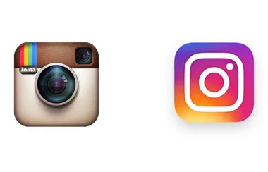 Old Instagram logo with retro camera design and new modern gradient logo side by side.