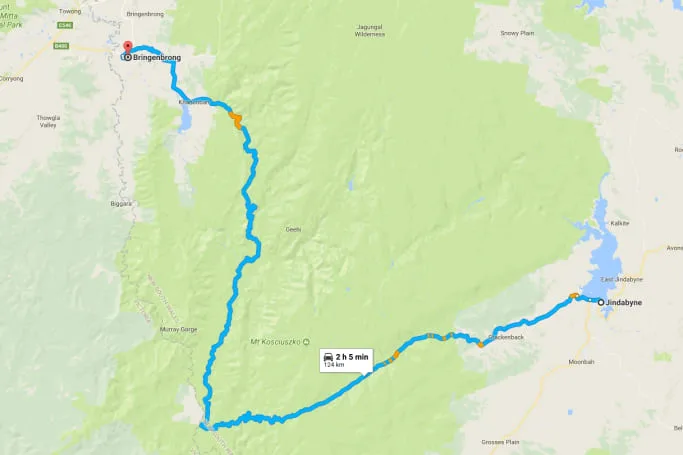 Kosciuszko Alpine Way map