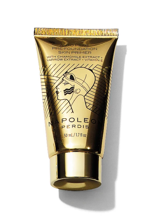 Golden tube of Napoleon Perdis Auto Pilot Pre-Foundation Skin Primer, 50 ml, with chamomile and vitamin E.