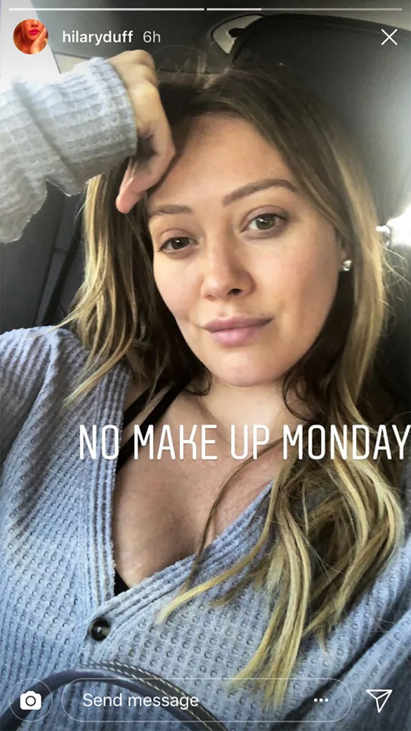 hilary duff makeup free selfie