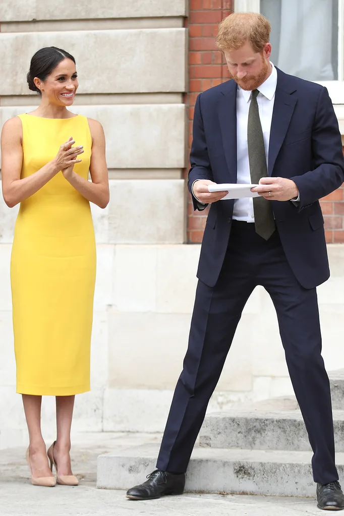 meghan markle brandon maxwell yellow dress