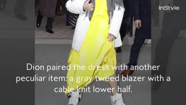 Celine Dion Just Wore a Neon Yellow Dress and a Blazer-Sweater Hybrid and We Have Thoughts