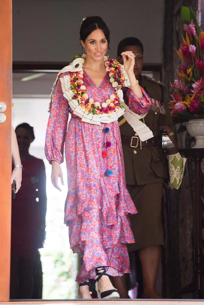 Meghan, Duchess of Sussex attends a morning tea reception at the British High Commissioners Residence on October 24, 2018 in Suva, Fiji