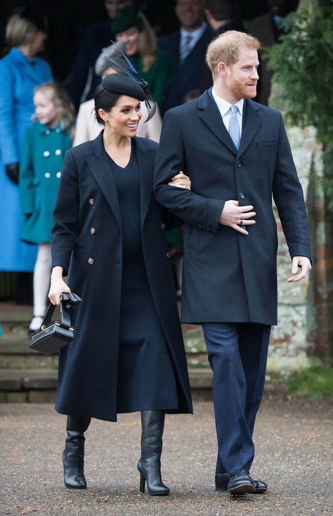 Meghan, Duchess of Sussex and Prince Harry, Duke of Sussex attend Christmas Day Church service at Church of St Mary Magdalene on the Sandringham estate on December 25, 2018