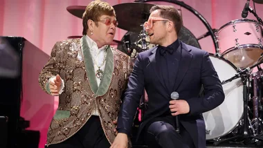 WATCH: Taron Egerton performs “Tiny Dancer” with Elton John at the 27th annual Elton John AIDS Foundation Academy Awards Viewing Party