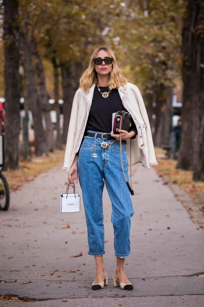 Jeans with a Chanel belt