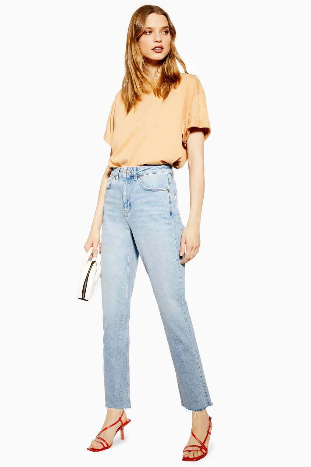 Topshop Bleach Raw Hem Straight Leg Jeans.