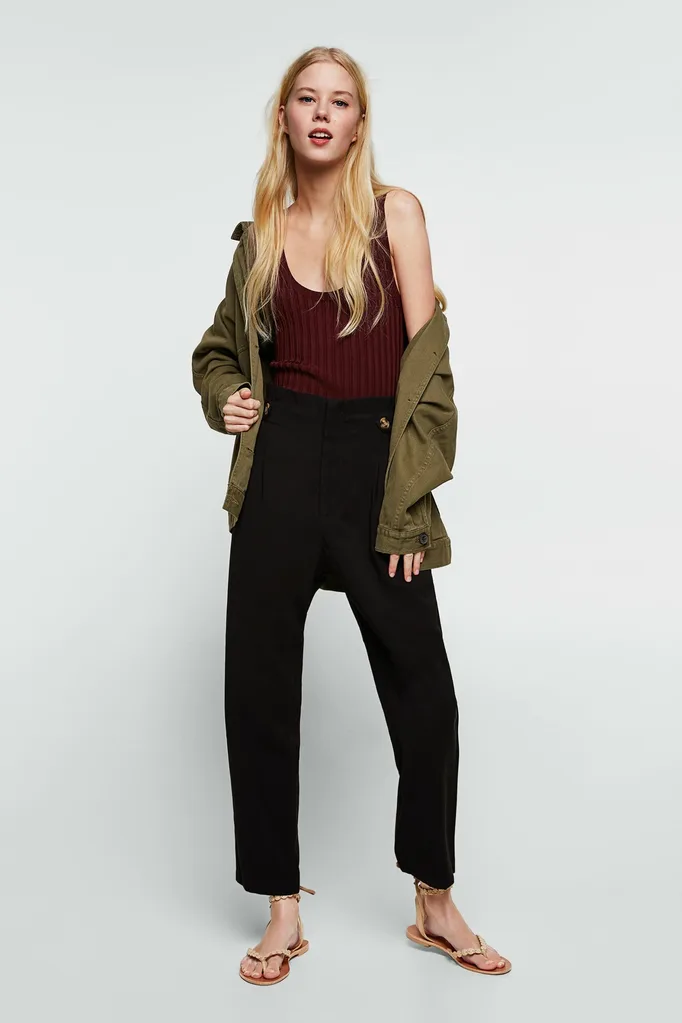 Paperbag waist trouser with buttons, zara.com.au
