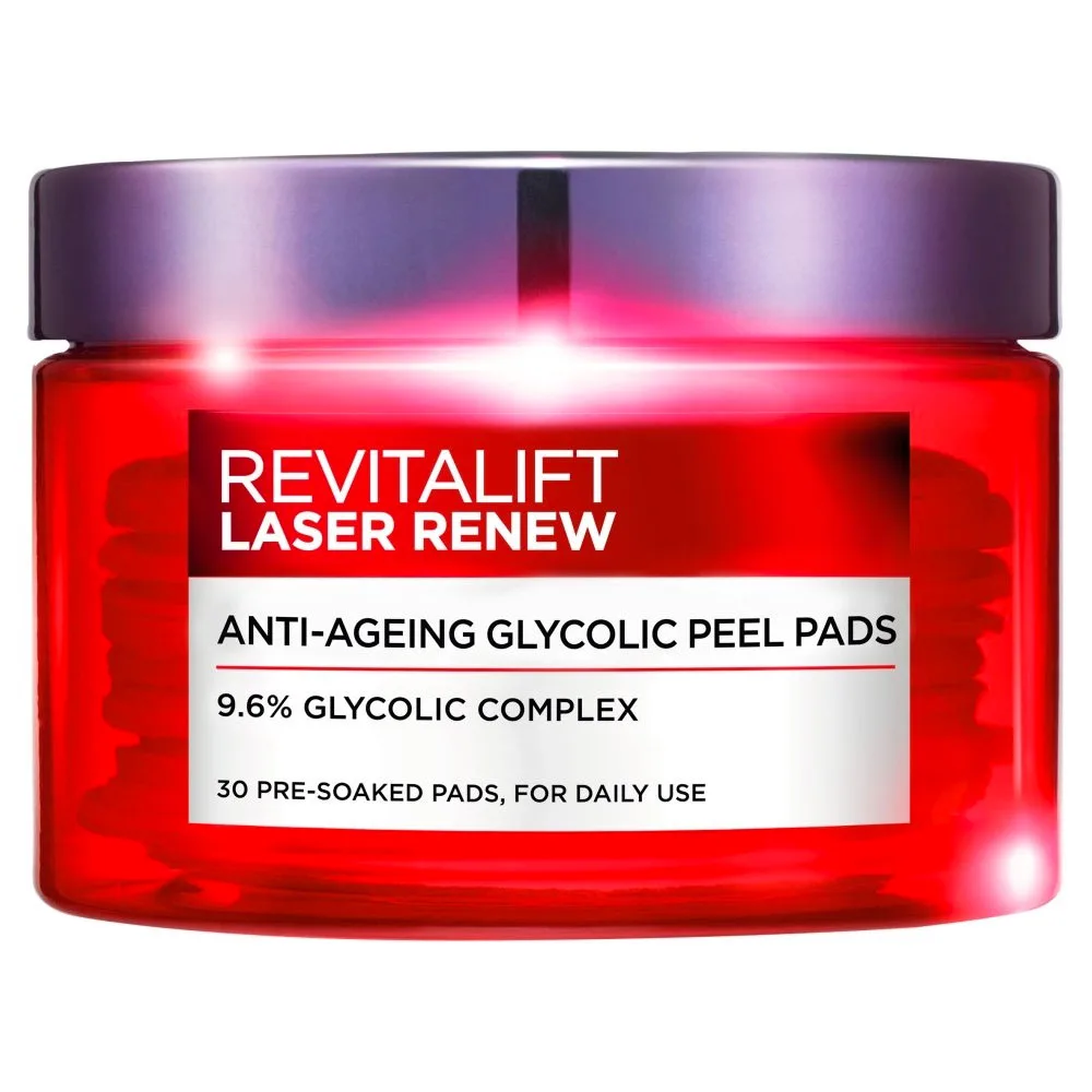 L'Oréal Paris Revitalift Laser X3 Anti-Ageing Glycolic Peel Pads, $44.95; at chemistwarehouse.com.au