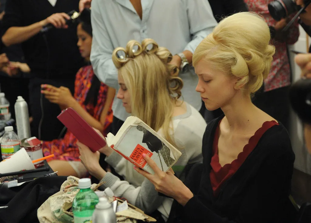 Model reading a book