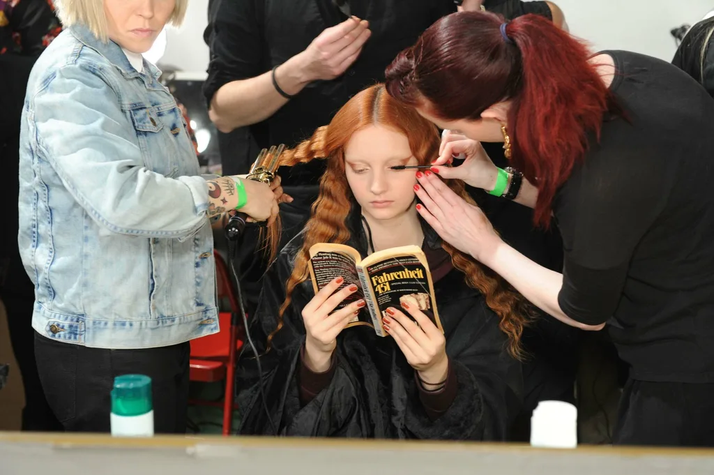 Model reading a book