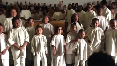 Saint West makes his singing debut at Kanye’s Sunday service