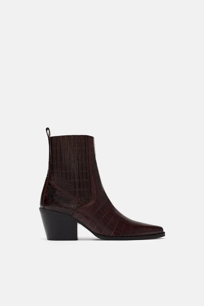 Zara mock croc print boots, $219; zara.com.au