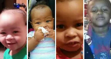 Four young children smiling in a collage, two with pigtails and two with short hair.