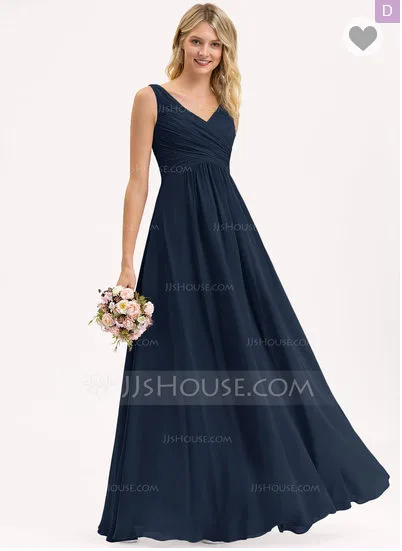 A-Line/Princess V-neck Floor-Length Chiffon Bridesmaid Dress With Ruffle