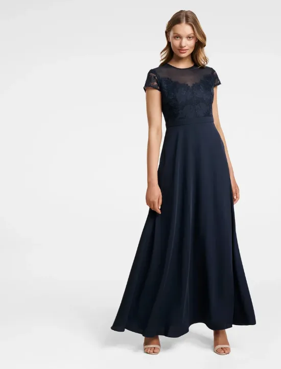 Luna Lace Cap-Sleeve Wrap Maxi Dress