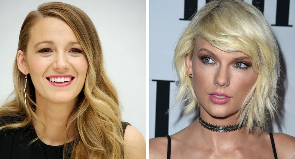 Two women side by side; one smiling with long wavy hair and earrings, the other with short blonde hair and a choker.