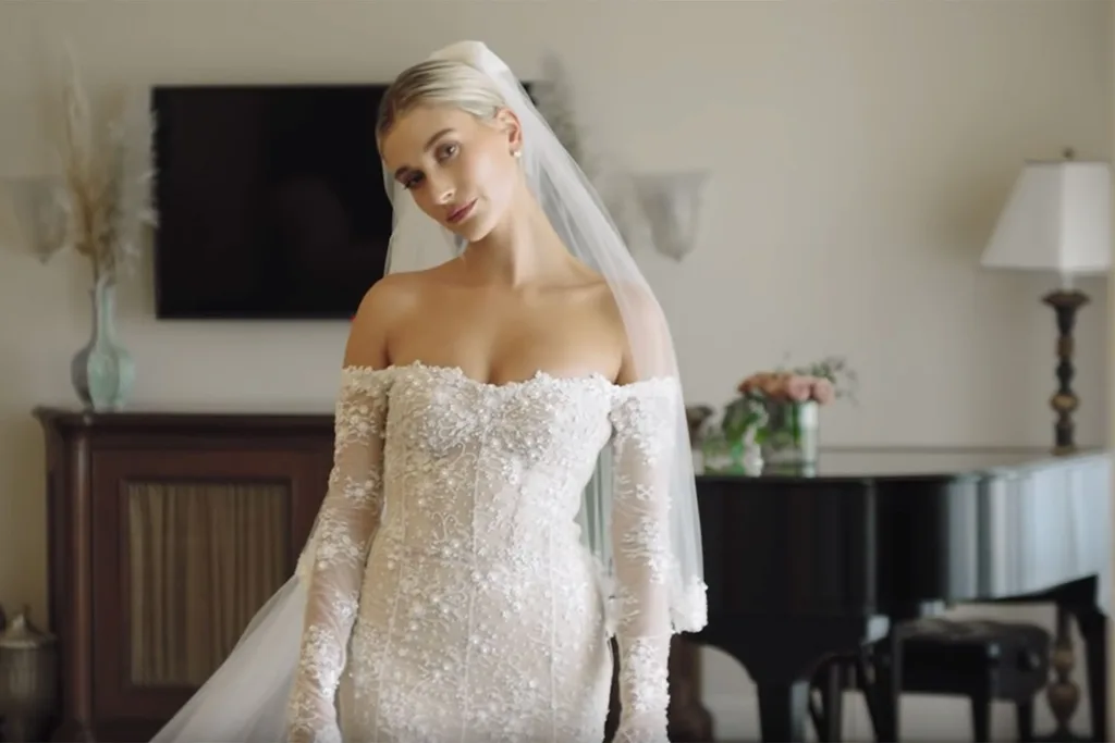 Hailey Bieber Off-White Wedding Dress