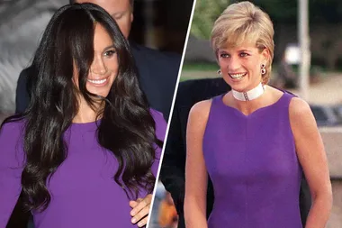 Meghan Markle Gave Off Princess Diana Vibes In A Purple Aritzia Dress