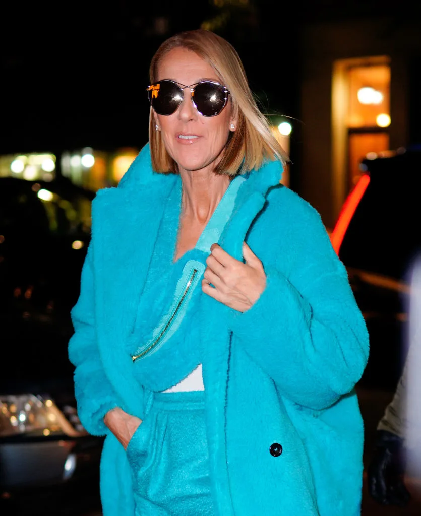 celine dion turquoise maxmara outfit