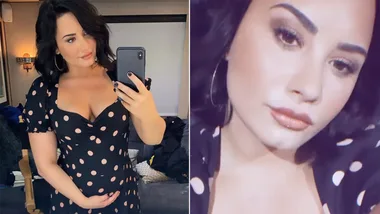 Demi Lovato shows off fake baby belly