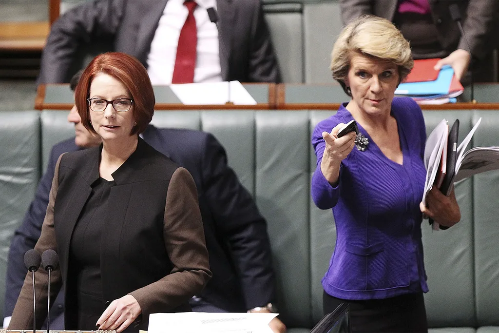 Ex-politicians Julia Gillard and Julie Bishop