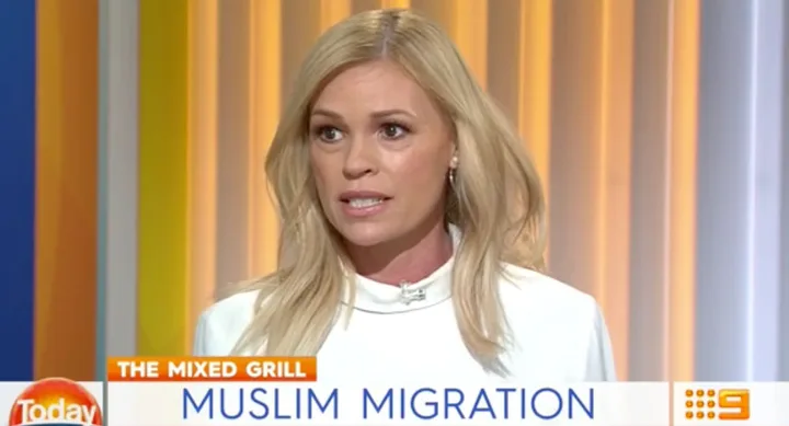 Blonde woman discussing Muslim migration on a TV segment titled "The Mixed Grill" on the Today show.