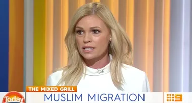 Blonde woman discussing Muslim migration on a TV segment titled "The Mixed Grill" on the Today show.