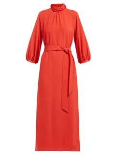 Cefinn Tie-Waist Gathered Voile Midi Dress