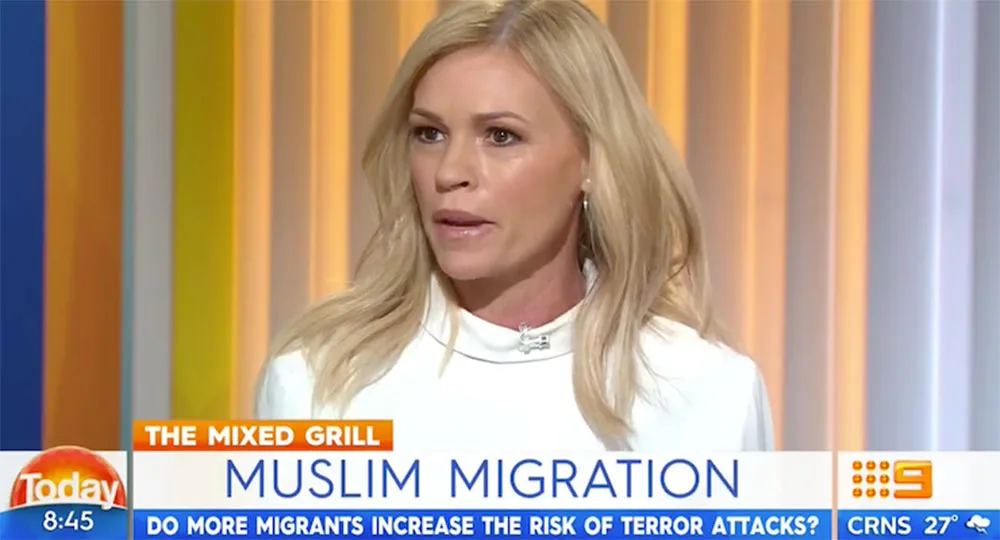 Australian TV host on "Today" segment discussing Muslim migration and its potential risks.
