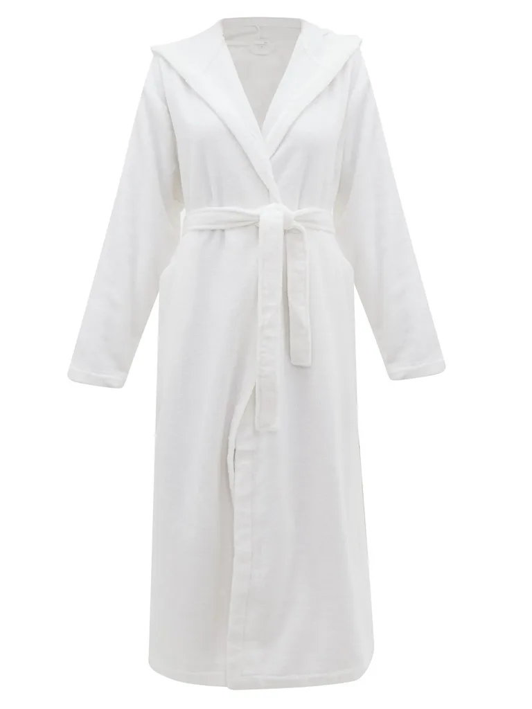 SKIN Hooded cotton-terry bathrobe