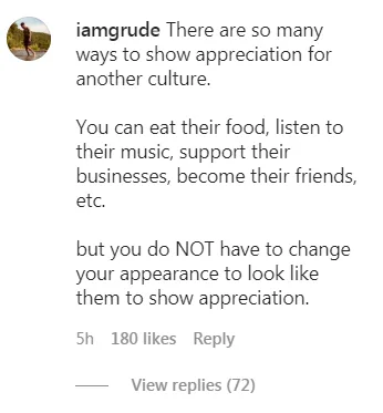 Instagram comment about Adele and cultural appropriation