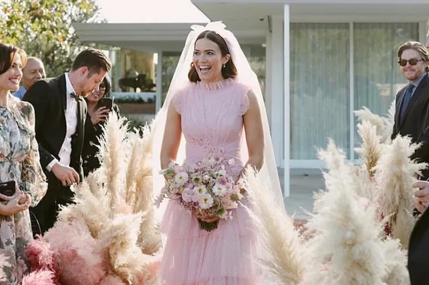 pink wedding dress celebrity This star went viral for her nontraditional pink wedding gown. Why the dress  made waves