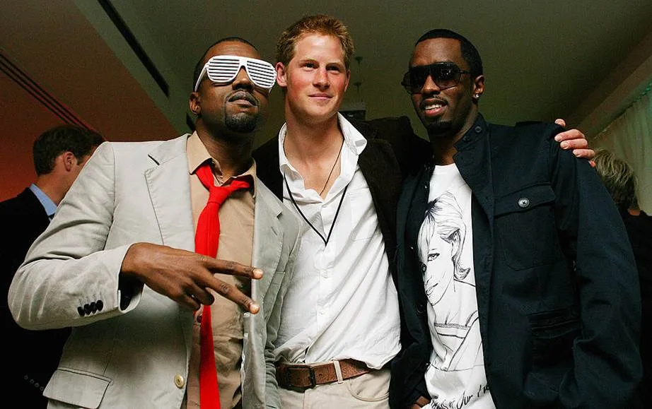 Diddy and Kanye West meeting Prince Harry in 2007.