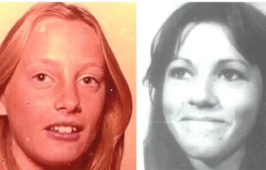 Two separate portraits of women; the left photograph is in color, the right is black and white.
