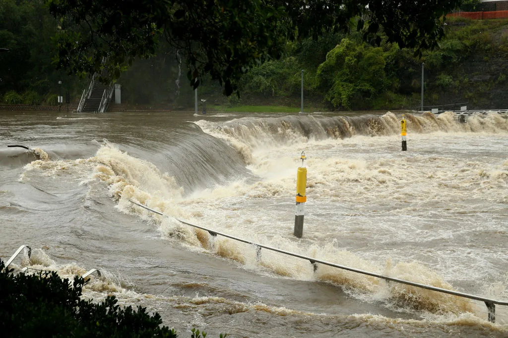 Parramatta ferry wharf overflows and floods due to continuous and heavy rain