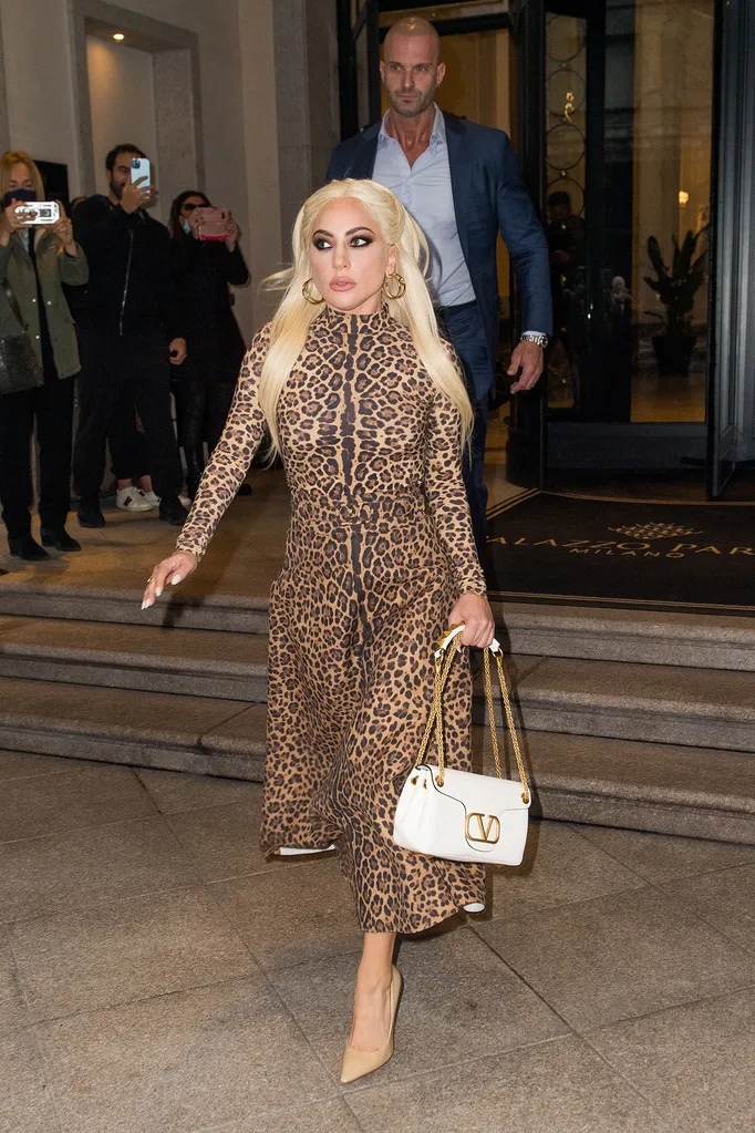 Lady Gaga with Valentino Garavani Stud Sign Bag